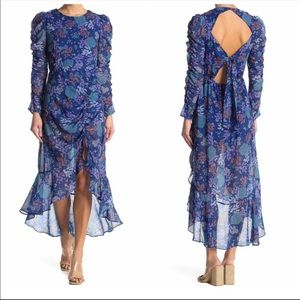 NSR Ruched full sleeve ruffled midi flower dress